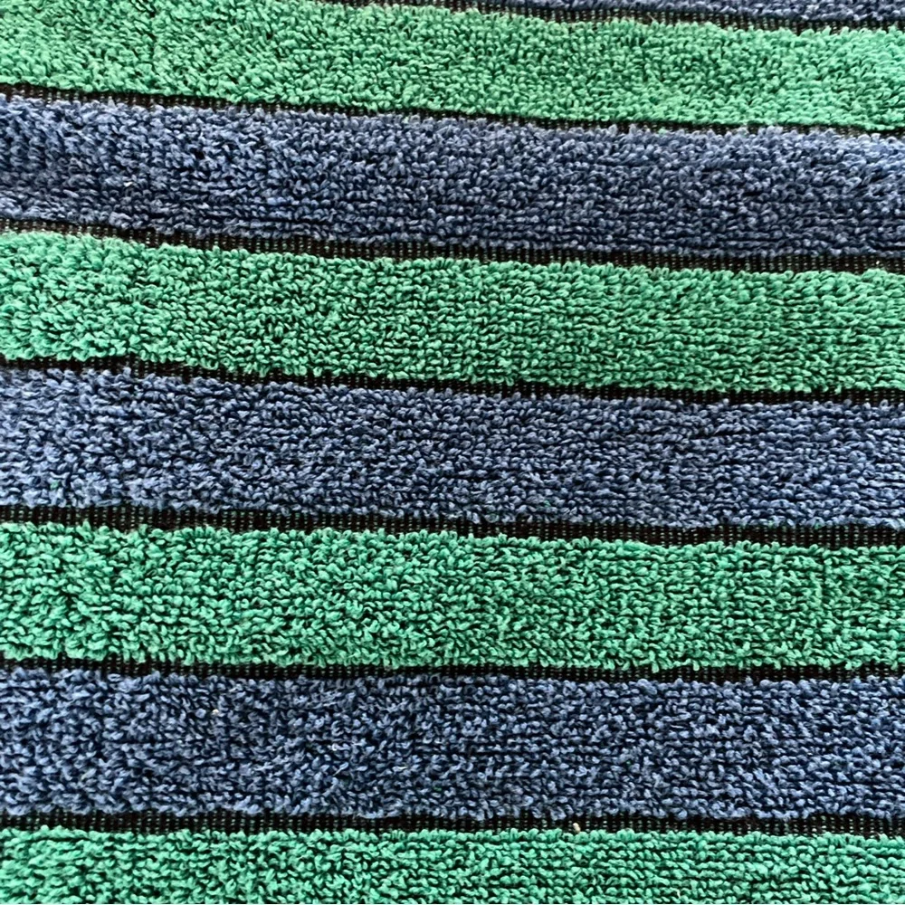 2 Montgomery Ward STYLE HOUSE Green Blue Striped Bath Towels MCM Bathroom *READ*